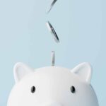 Silver coins fall into a piggy bank.